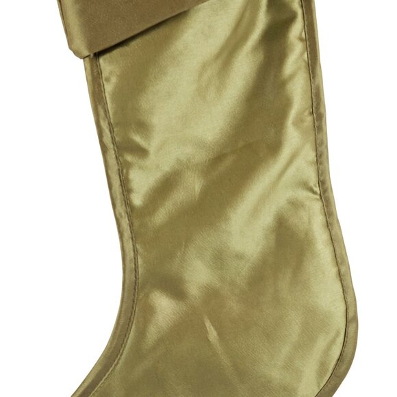 Embroidered Christmas Stocking Green Satin Ornament Design 20 in Vintage - Picture 7 of 10